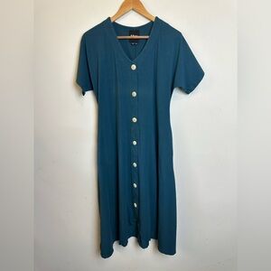 Mien Women Size M Lagenlook Minimalistic Dress Y2K Made In The USA Pockets Blue